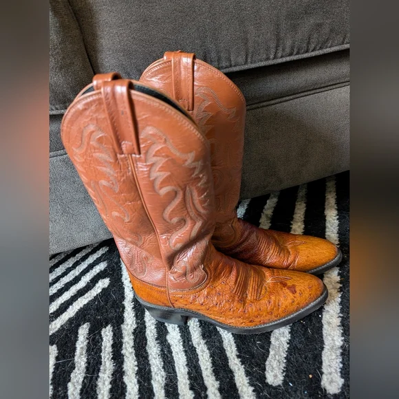 Dan Post Cowboy Boots Men’s 8D – Genuine Ostrich Leather Vamp - Picture 4 of 9